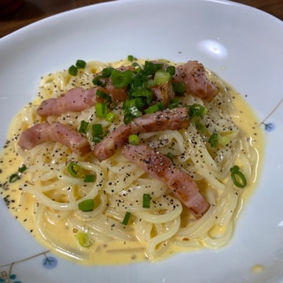 細麺うどんでカルボナーラ☆